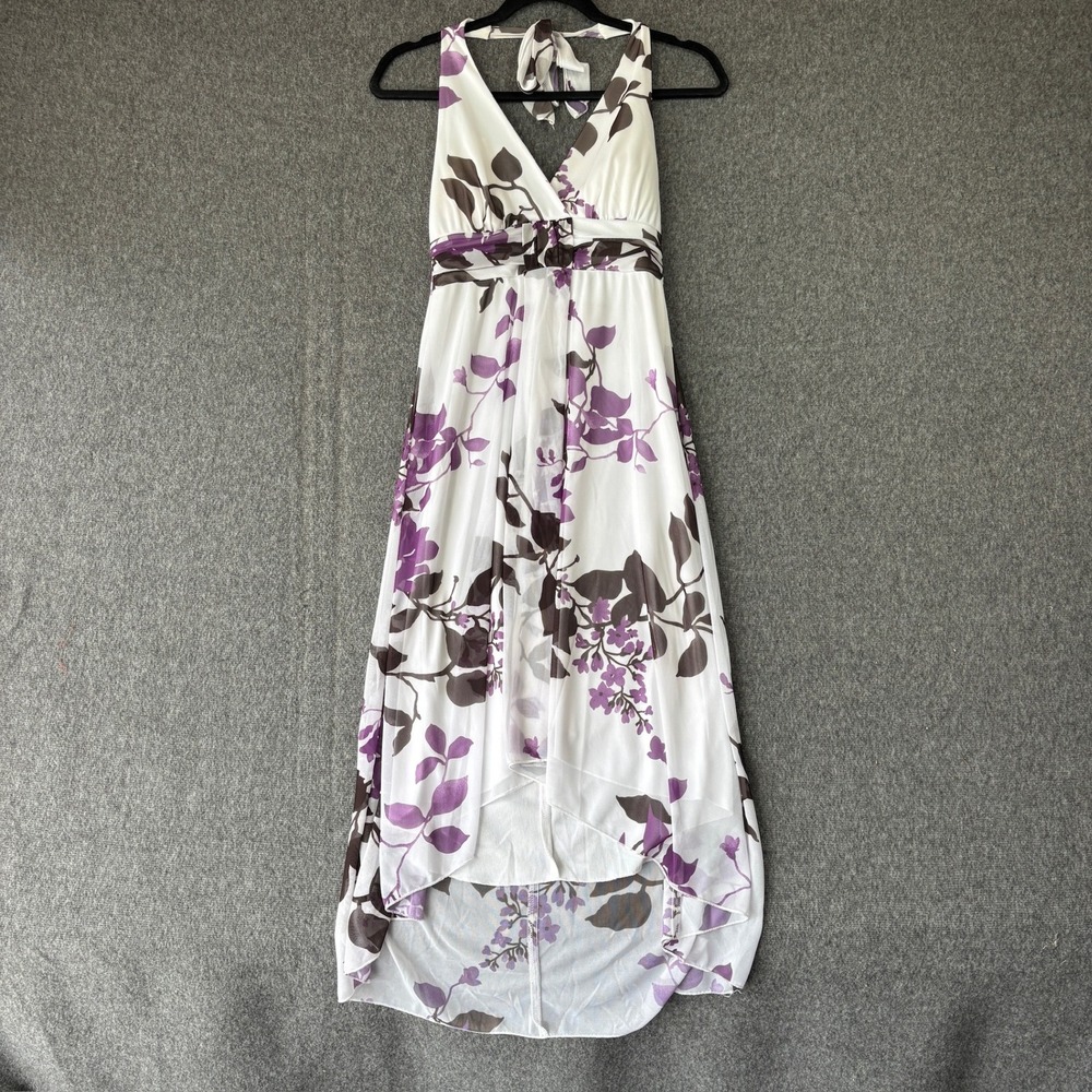Speechless Womens Purple Floral Halter High Low Maxi Dress White Size Medium